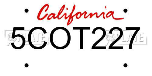 5COT227 California License Plate