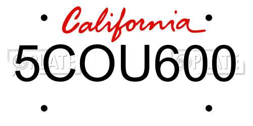 5COU600 California License Plate