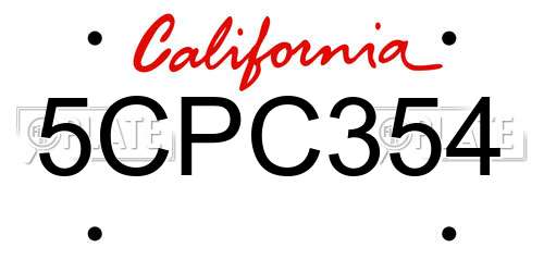 5CPC354 California License Plate