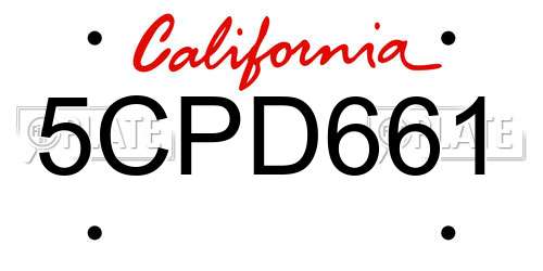 5CPD661 California License Plate