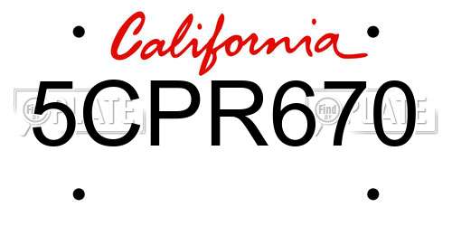 5CPR670 California License Plate