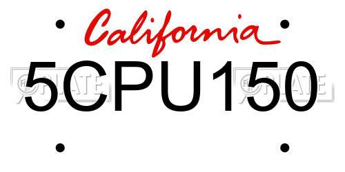 5CPU150 California License Plate