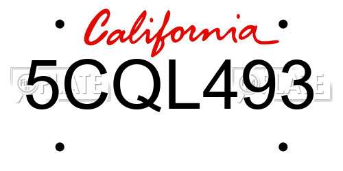 5CQL493 California License Plate