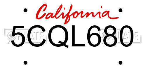 5CQL680 California License Plate