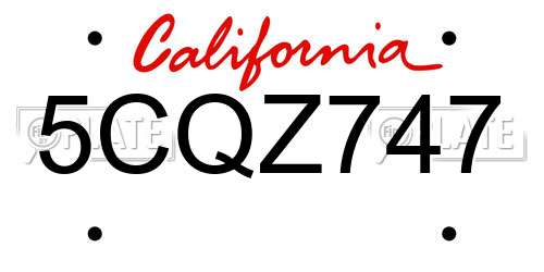 5CQZ747 California License Plate