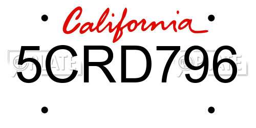 5CRD796 California License Plate
