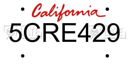 5CRE429 California License Plate