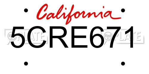 5CRE671 California License Plate