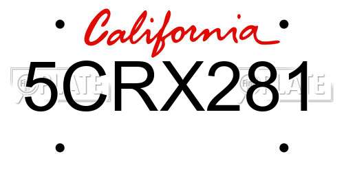 5CRX281 California License Plate