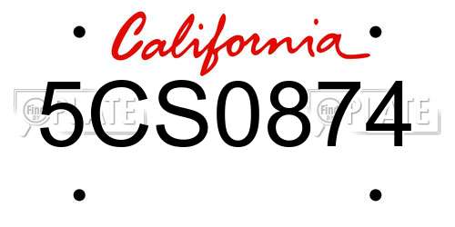 5CS0874 California License Plate