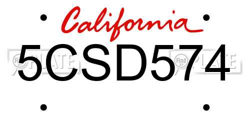 5CSD574 California License Plate