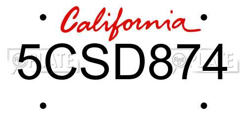 5CSD874 California License Plate