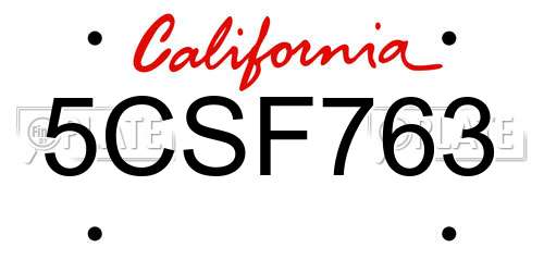 5CSF763 California License Plate