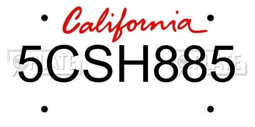 5CSH885 California License Plate
