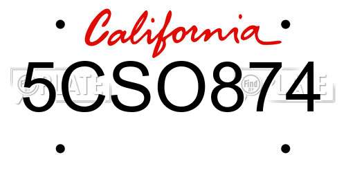 5CSO874 California License Plate