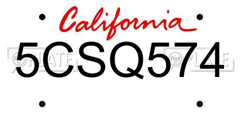 5CSQ574 California License Plate