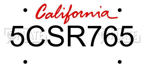 5CSR765 California License Plate