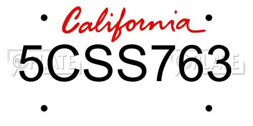 5CSS763 California License Plate
