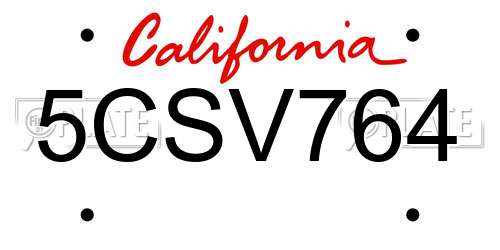 5CSV764 California License Plate