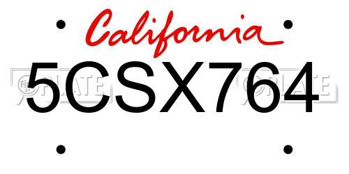 5CSX764 California License Plate