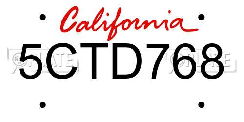 5CTD768 California License Plate