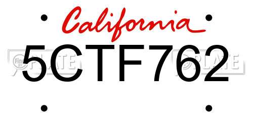 5CTF762 California License Plate