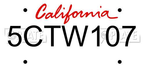 5CTW107 California License Plate