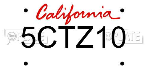 5CTZ10 California License Plate