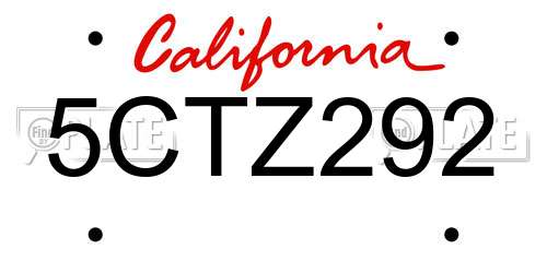 5CTZ292 California License Plate