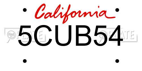 5CUB54 California License Plate