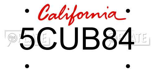 5CUB84 California License Plate