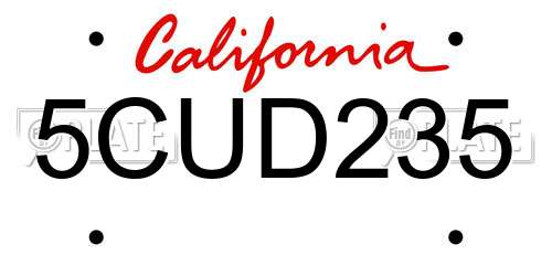 5CUD235 California License Plate