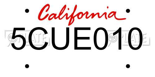 5CUE010 California License Plate