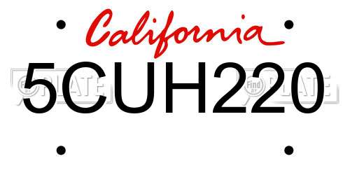 5CUH220 California License Plate
