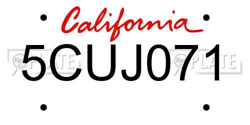 5CUJ071 California License Plate