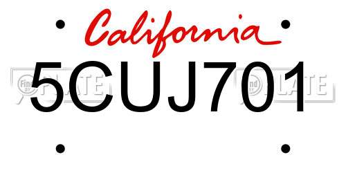 5CUJ701 California License Plate
