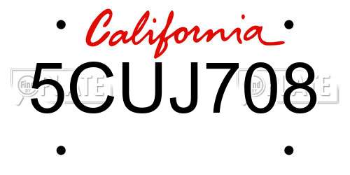5CUJ708 California License Plate