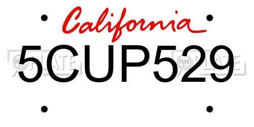 5CUP529 California License Plate
