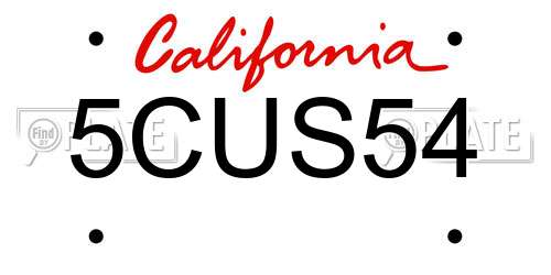 5CUS54 California License Plate