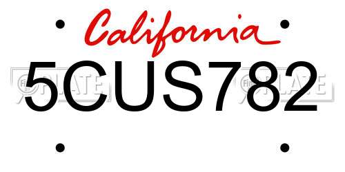 5CUS782 California License Plate