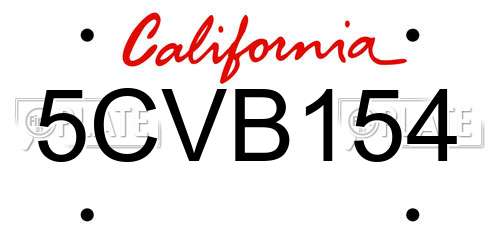 5CVB154 California License Plate
