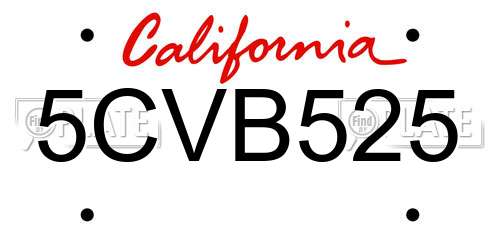 5CVB525 California License Plate