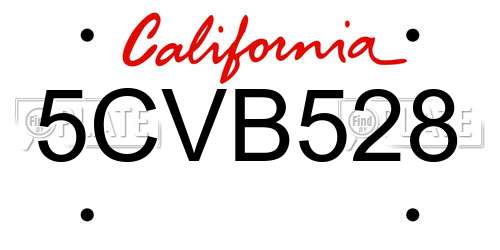 5CVB528 California License Plate