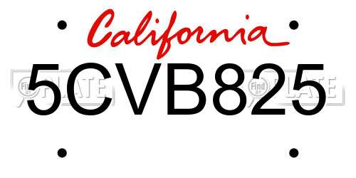 5CVB825 California License Plate