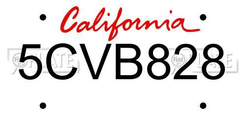 5CVB828 California License Plate