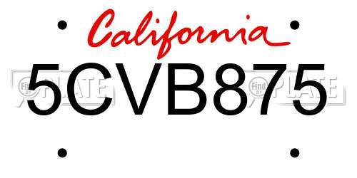 5CVB875 California License Plate