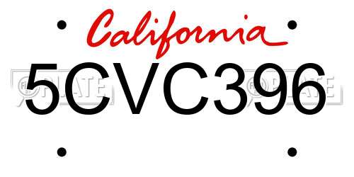 5CVC396 California License Plate