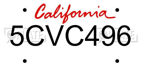 5CVC496 California License Plate