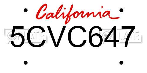 5CVC647 California License Plate