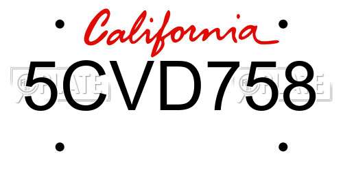 5CVD758 California License Plate